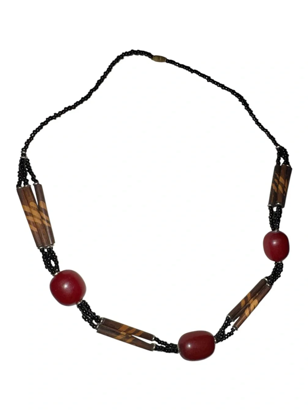 Handmade Black and Burgundy Costume Beaded Necklace